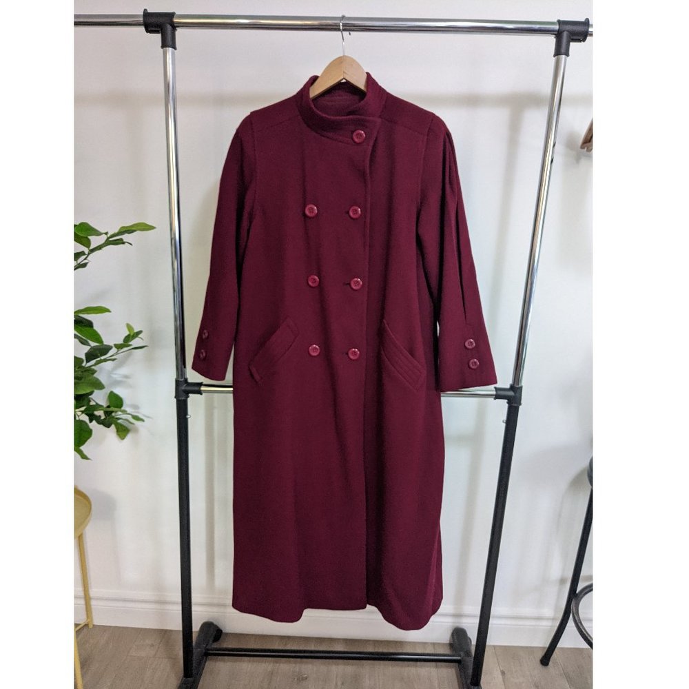 Anna - Empire neck ruby wool coat ankle length Anna coat.  100% wool medium